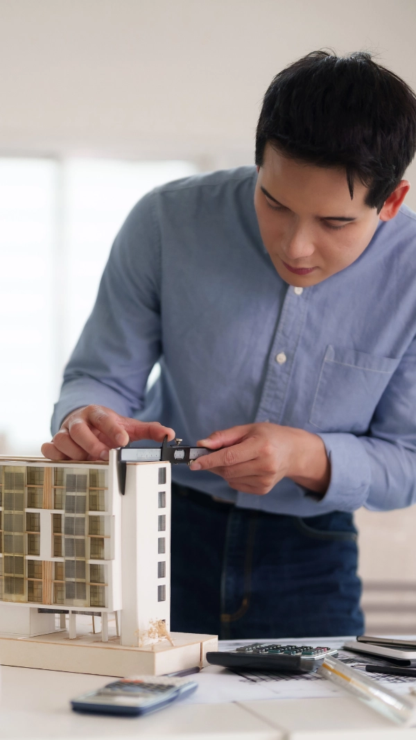 Interior designer membuat material board untuk perencanaan desain