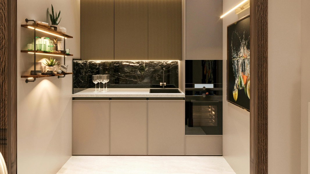 Kitchen set minimalis dengan kabinet modern